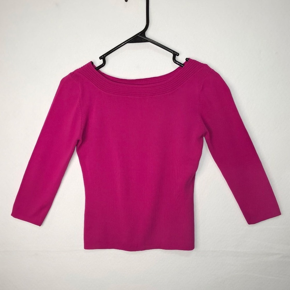 Joseph A Fuchsia Pink Boat Neck 3/4 Sleeve Knit Top Sweater Medium
